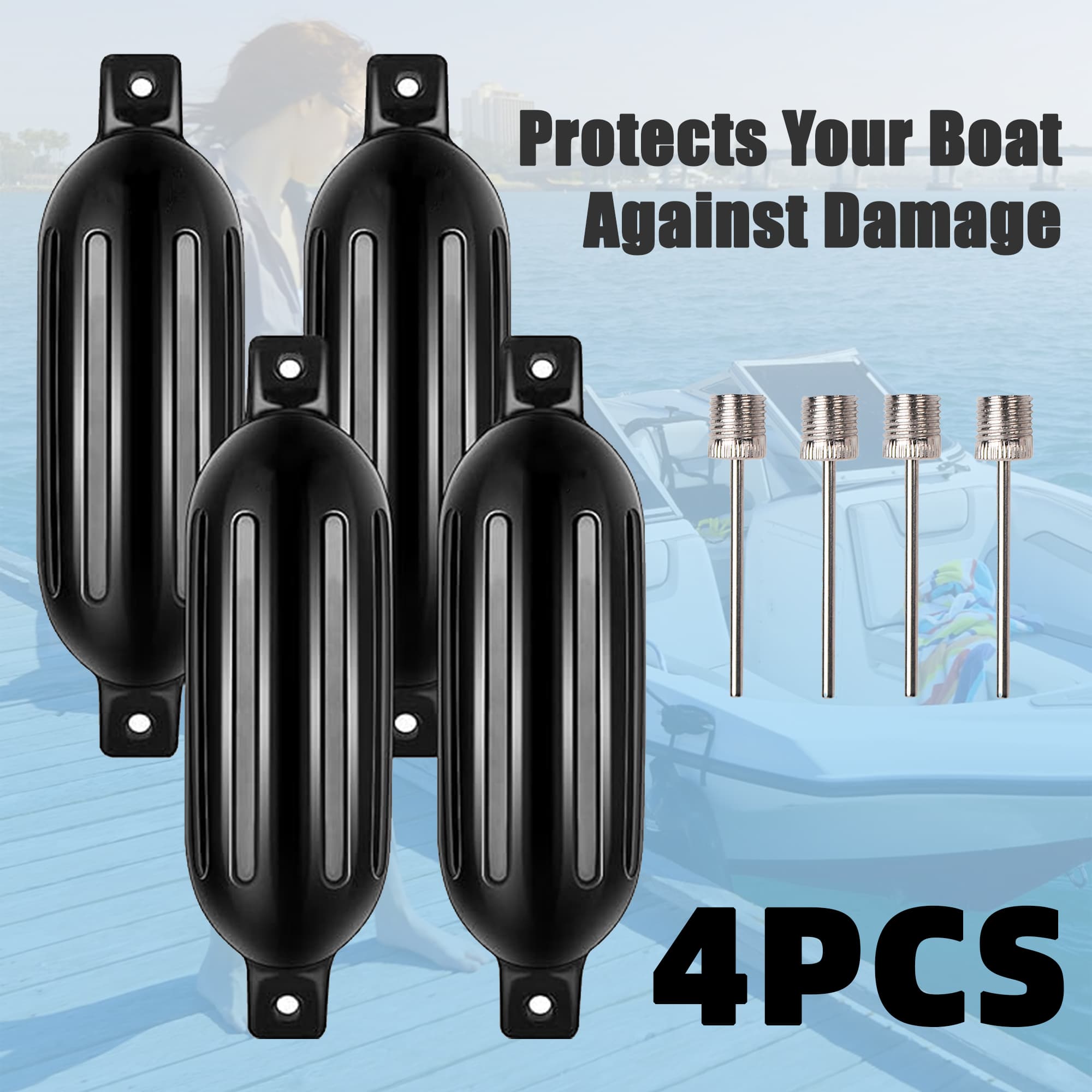 4 PCS black boat fenders