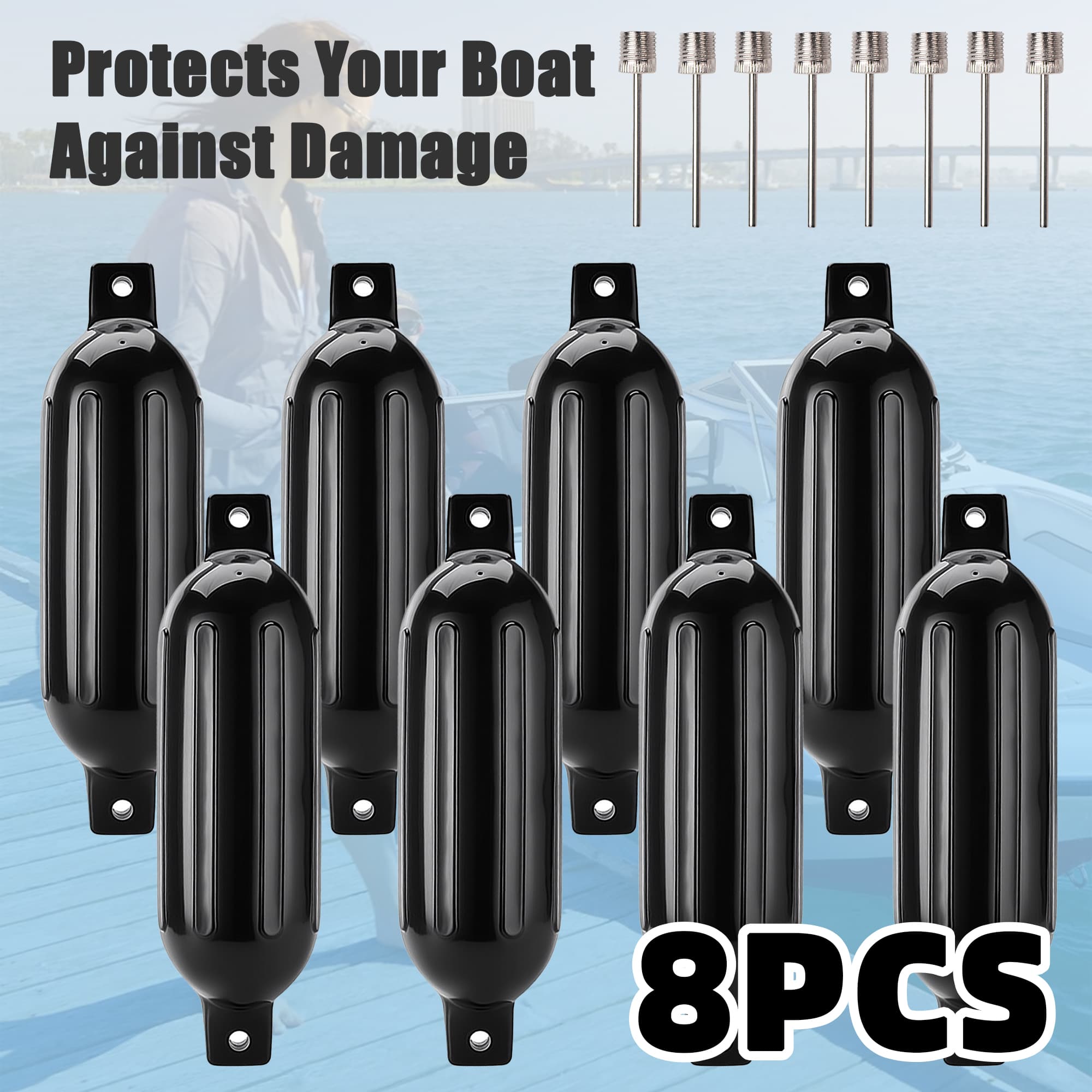 8 PCS black boat fenders