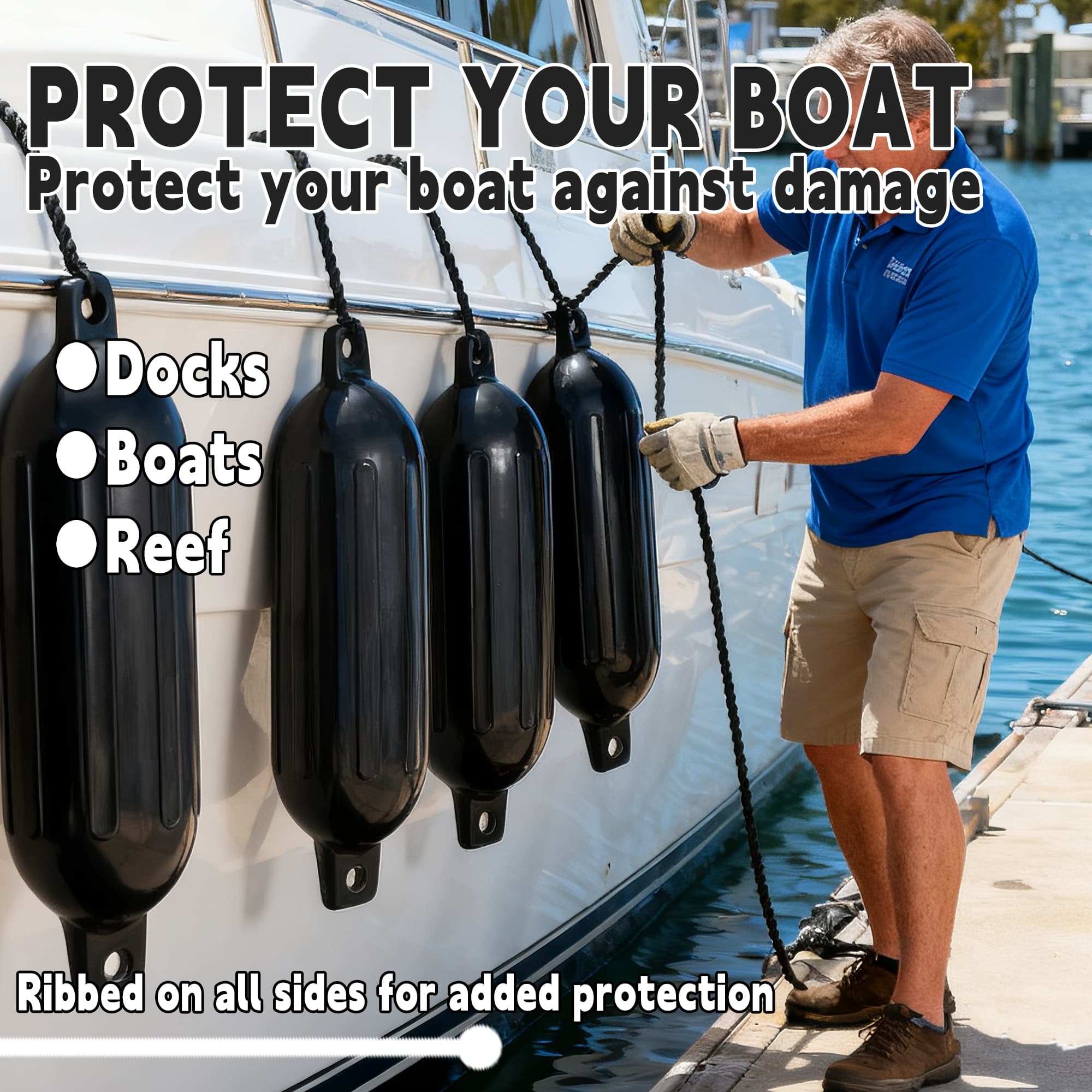 Durable black dock boat fenders