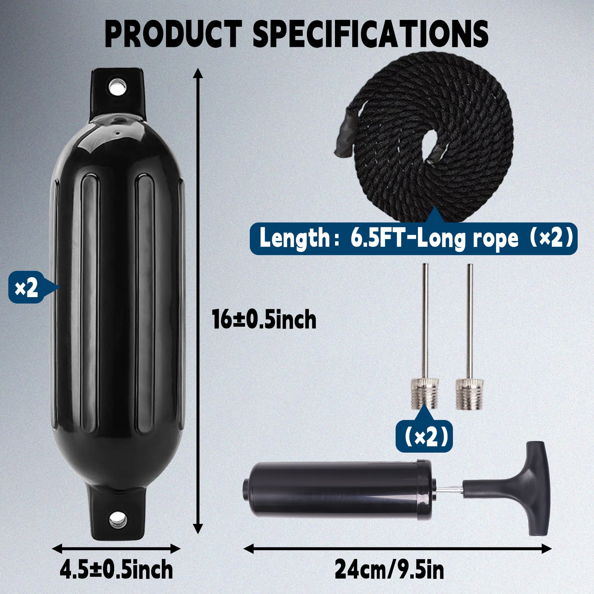 Marine black boat fender 2 pack Accessories