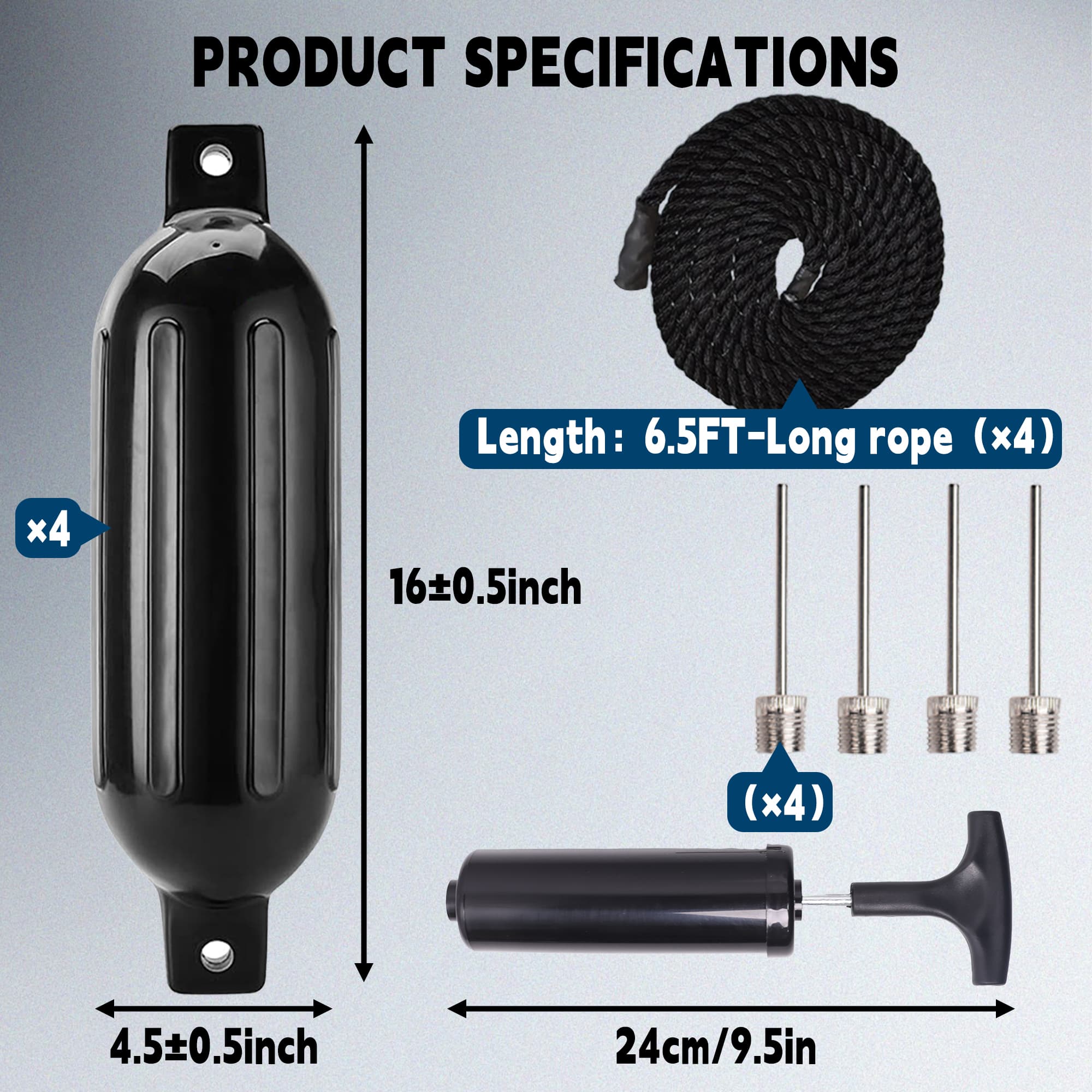 Marine black boat fender 4 pack Accessories