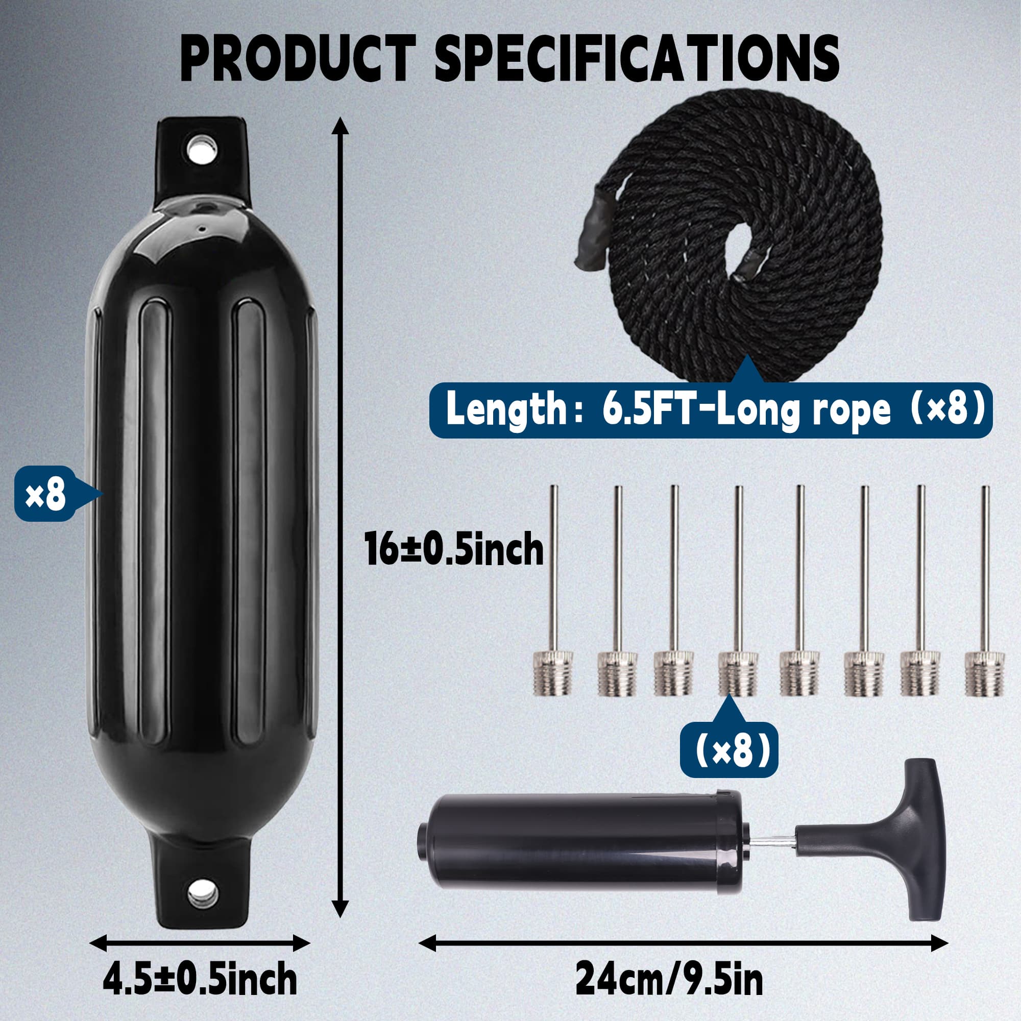 Marine black boat fender 8 pack Accessories