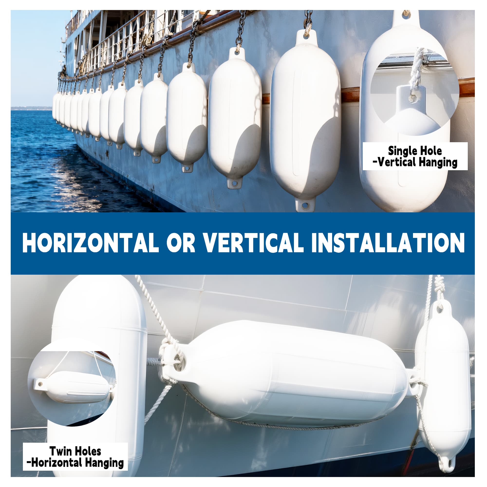 Versatile white boat fender
